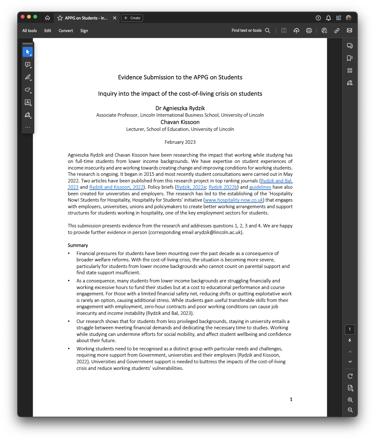 evidence submission to the All-Party Parliamentary Group on Students for the ‘Inquiry into the impact of the cost-of-living crisis on students’